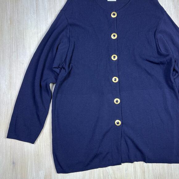Vintage Jaeger Wool Blend Button Front Navy Classic Cardigan Sweater Large - Picture 5 of 13